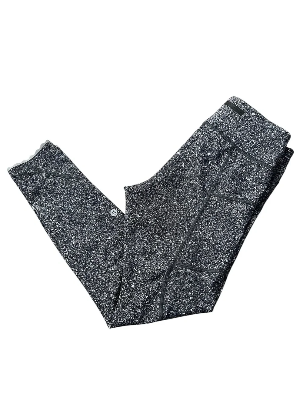 Lululemon Tight Stuff II Black With White Speckles Athletic Leggings Size 6